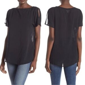 14th & Union Sheer Black Blouse with Sheer Sleeves
